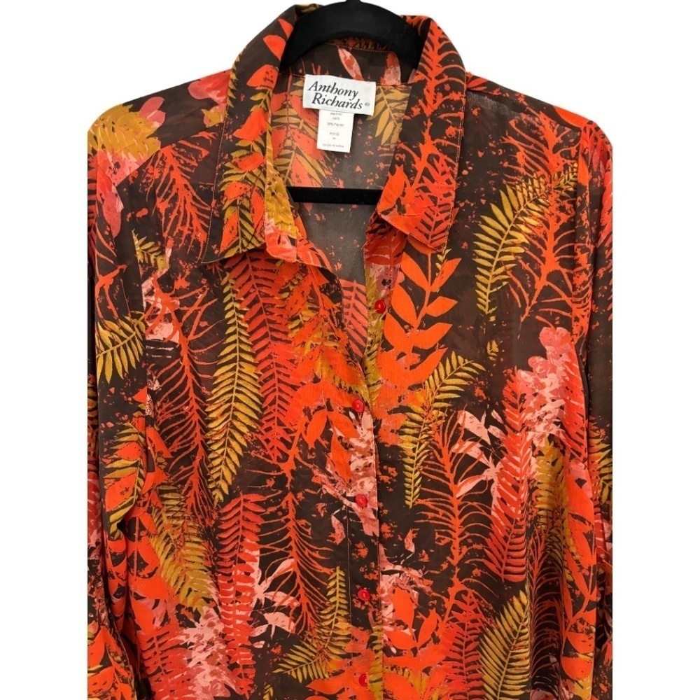 Anthony Richards Shear Shirt Dress 16 Cover Up Plus Size Button Front Roll Tab - Picture 2 of 4